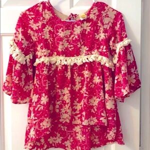 Mia BelleCouture Pink & Cream Floral Top Size 7/8Y